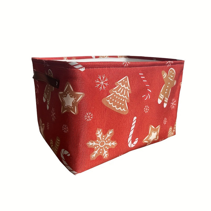 Прямоугольная складная новогодняя корзина для хранения снега с кожаной ручкой 36x26см Ткань