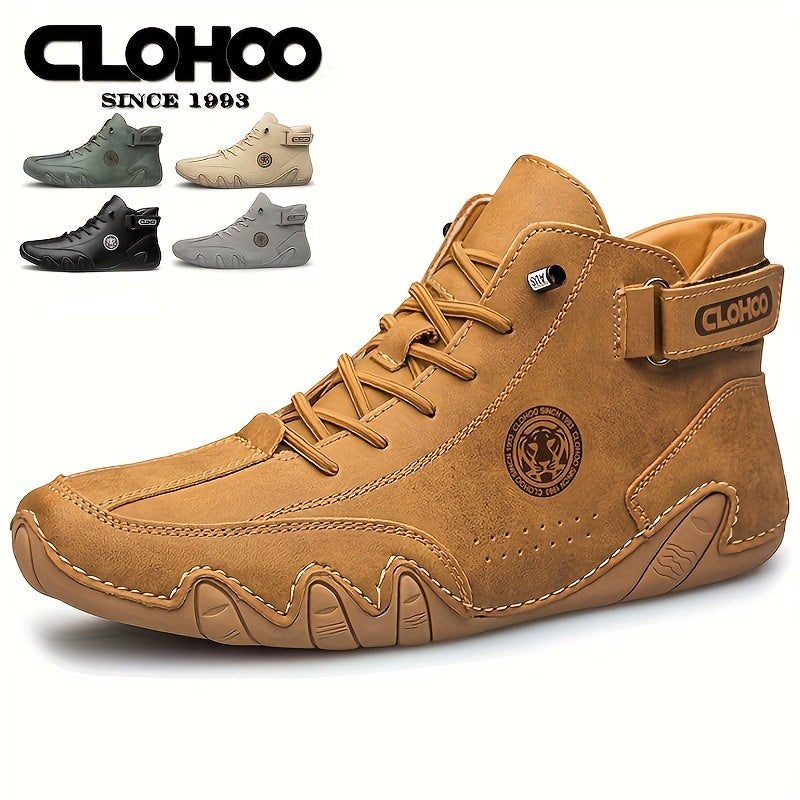 Men's Short Boots with Plush Lining and Hand-Stitched Octopus Design Casual PU High-Tops for All Seasons