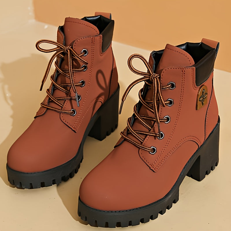 Women's Pink PU Synthetic Chunky Platform Ankle Boots for All Seasons