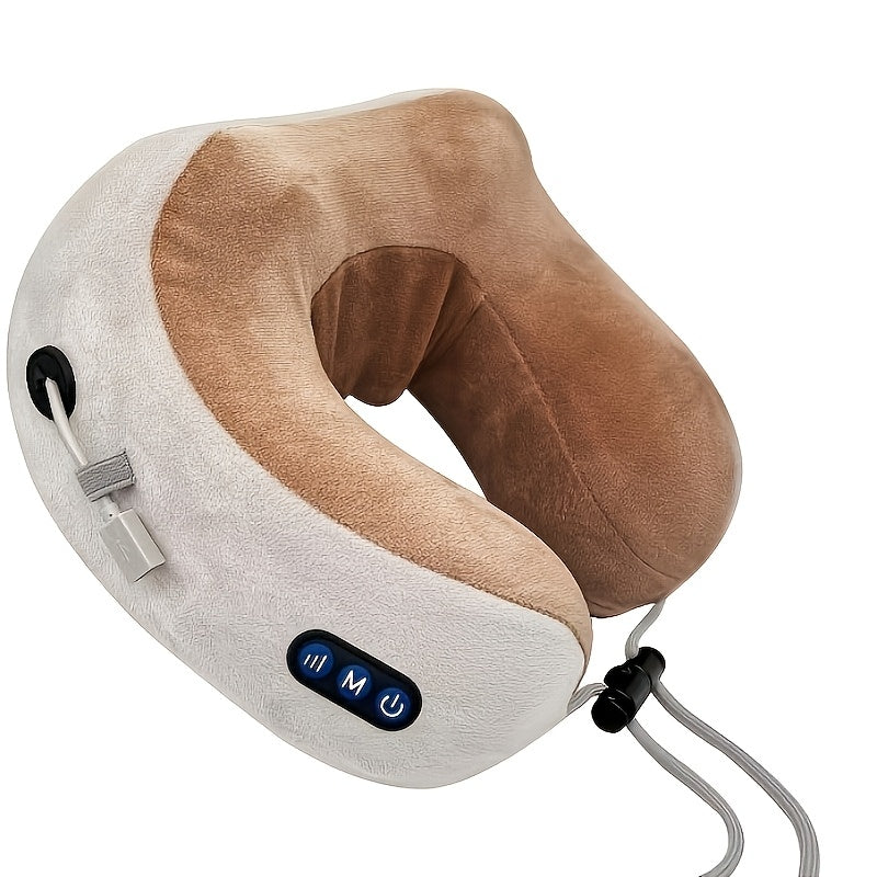 Portable Electric Neck Massager with Heat U-Shaped Heated Massage Pillow Memory Foam Rechargeable Battery for Travel Office Home