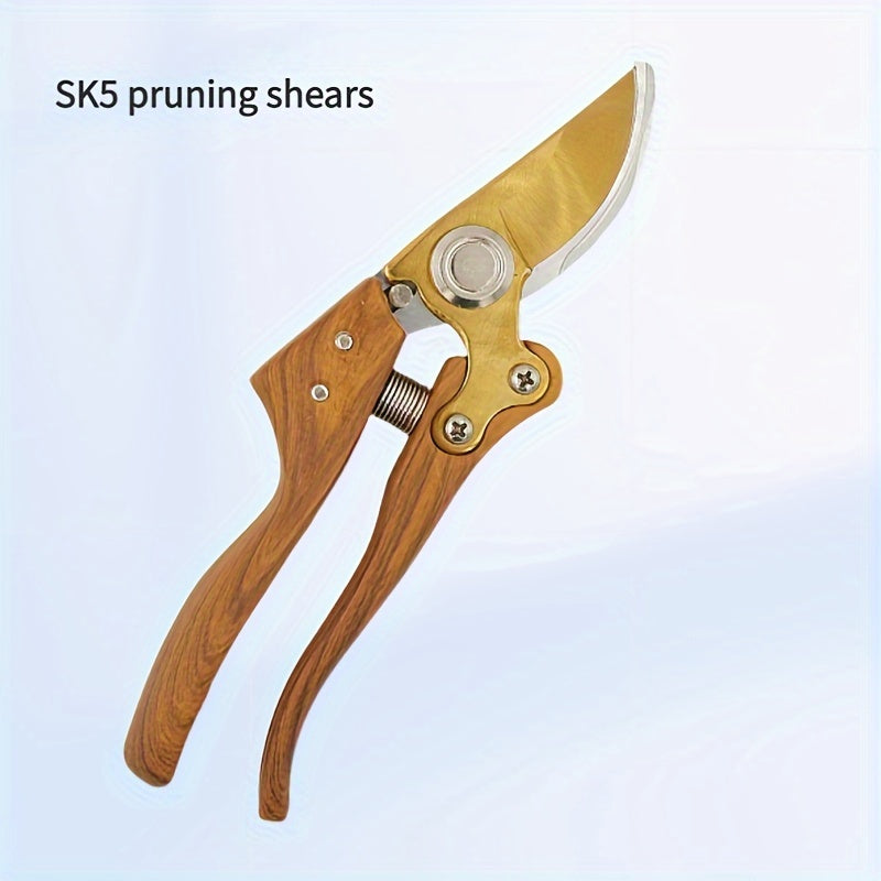 Heavy-Duty Garden Pruning Shears with Ergonomic Wood Grain Handle and SK5 Steel Blade