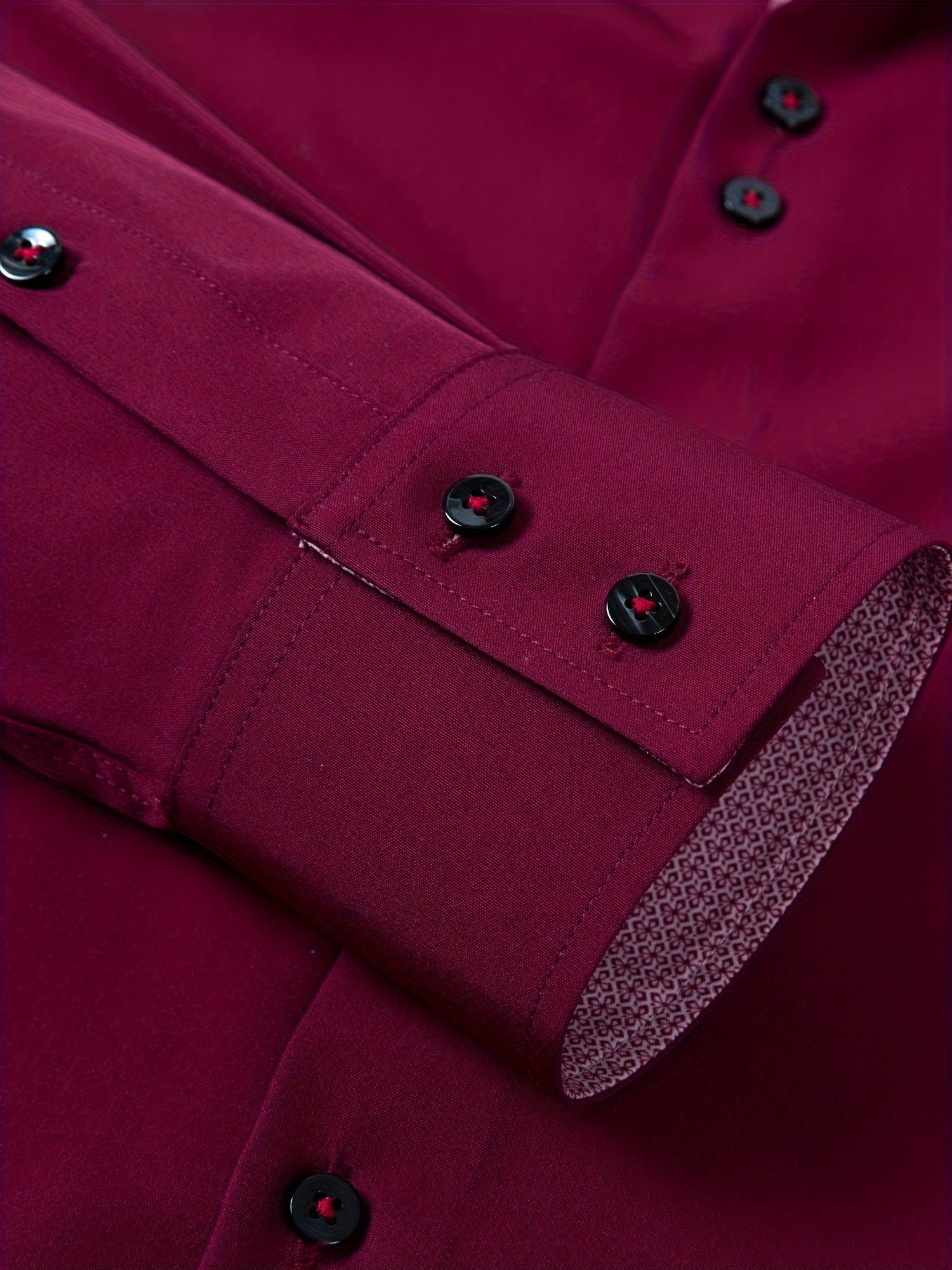 Men's Light Blue Long Sleeve Double Breasted Shirt with Floral Cuffs Polyester Blend