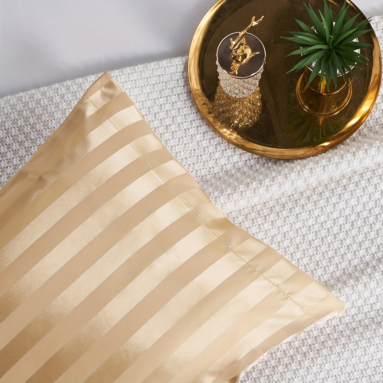 Golden Satin Pillowcase for Hair and Skin, Soft, Stain-Resistant, Machine Washable