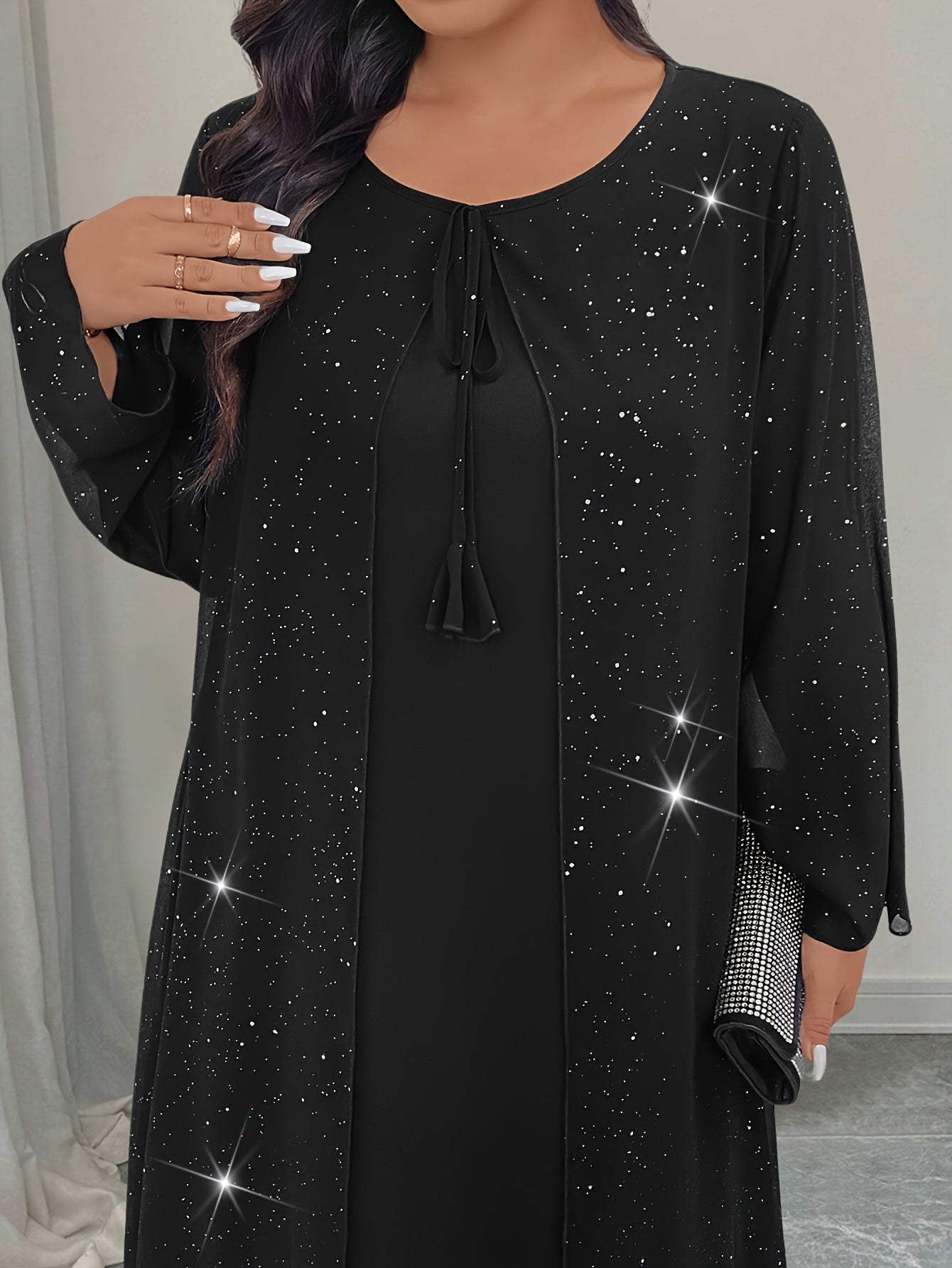 Vestido de poliéster ajustado para otoño e invierno con cuello redondo y color sólido