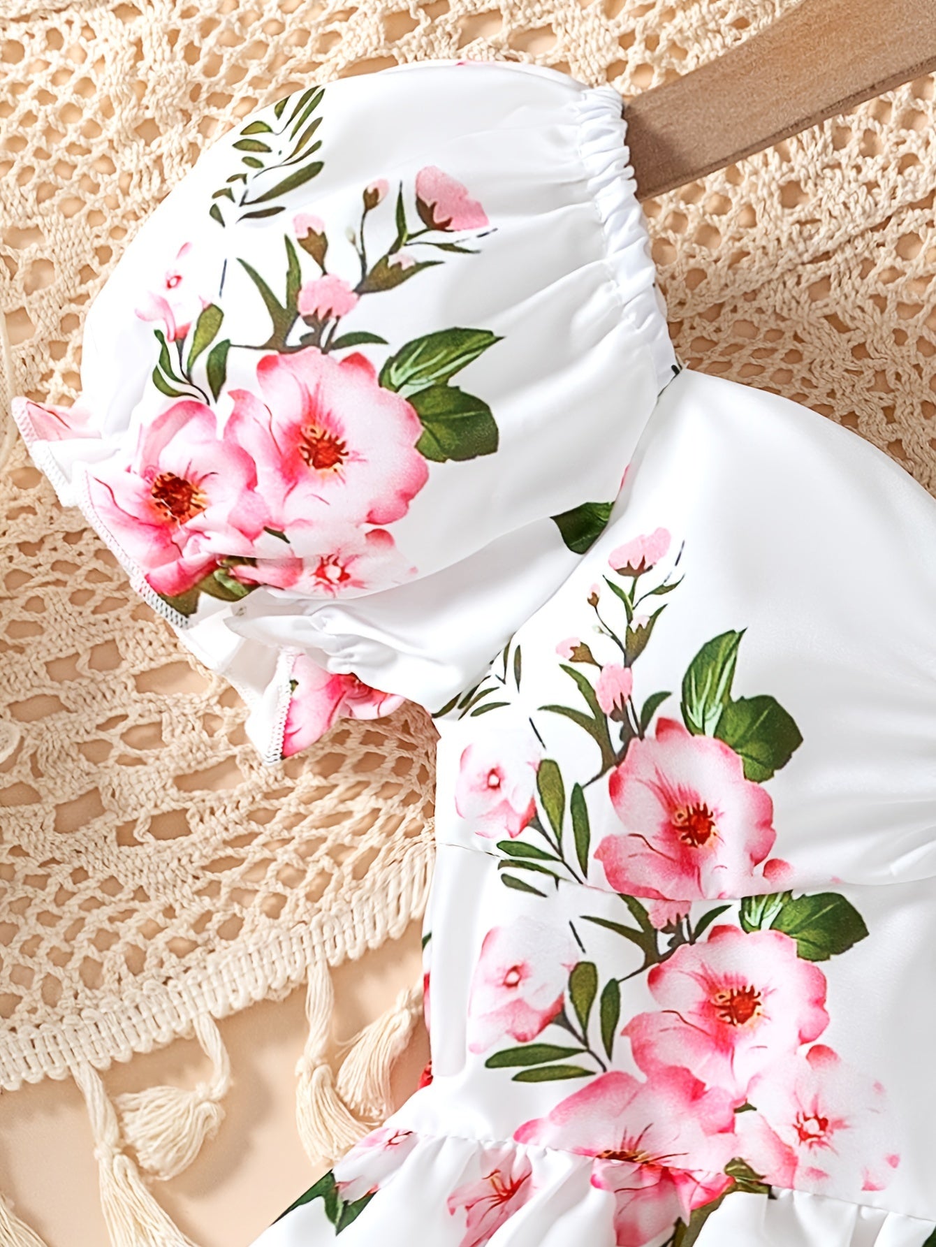 Girls Summer Dress with Lantern Sleeves and Flared Skirt