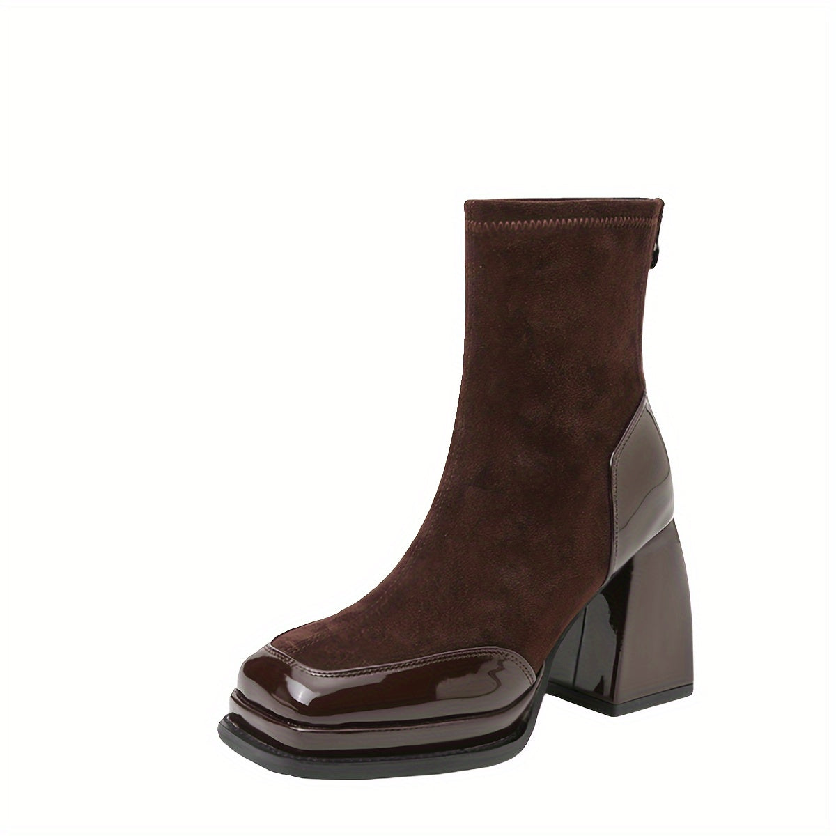 Women's Ankle Boots High Block Heel Square Toe Zipper All-Season Dress