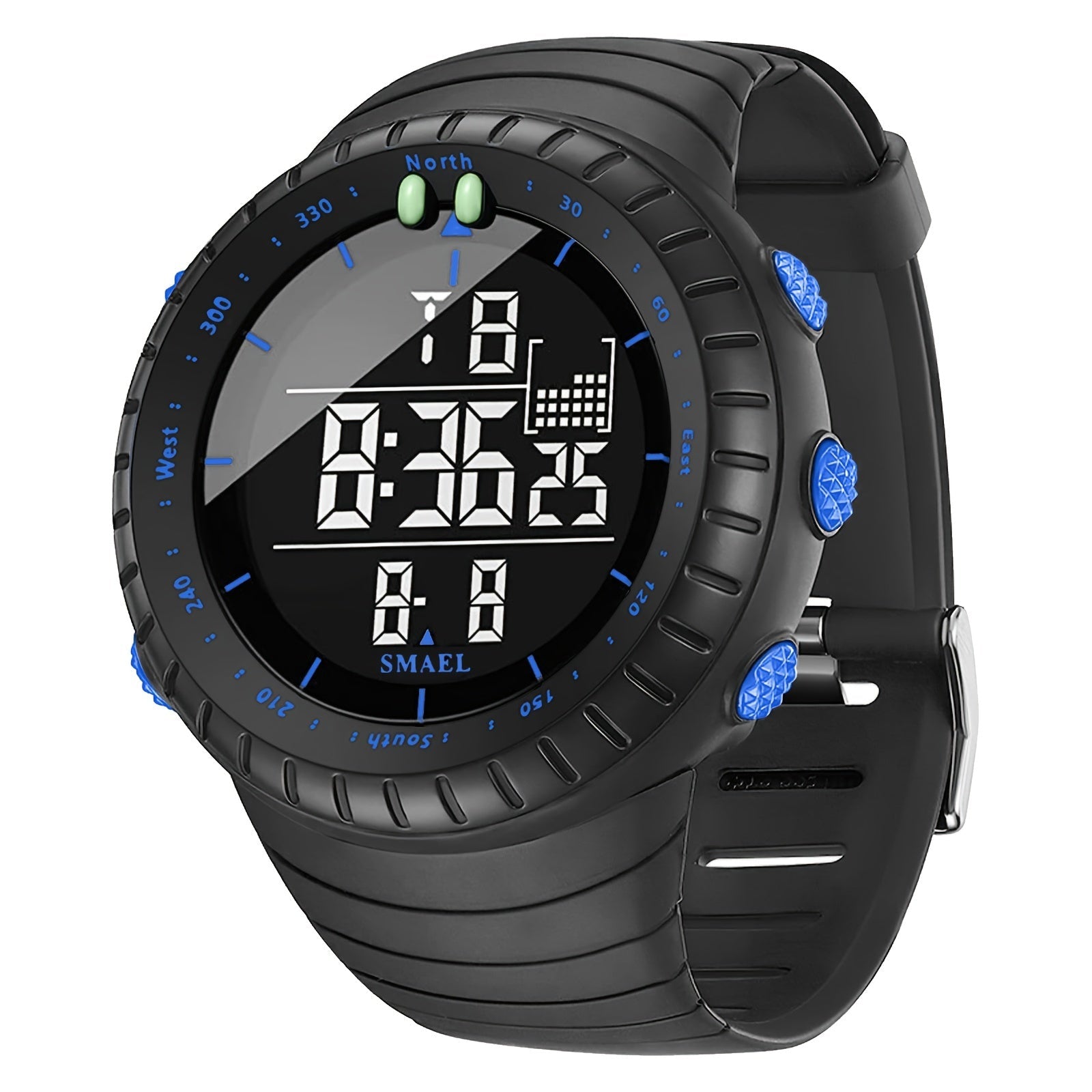 Men's Sports Smartwatch with Black Dial LED Display Alarm Stopwatch 12/24 Hour