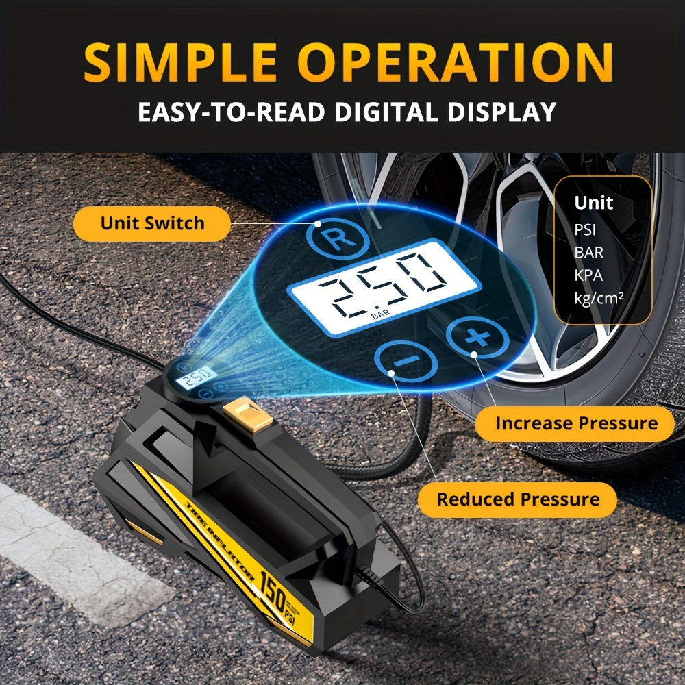 150PSI raqamli avtomobil havo kompressori nasosi, portativ shinalar uchun, avtomobil, mototsikl, velosiped uchun, DC 12V