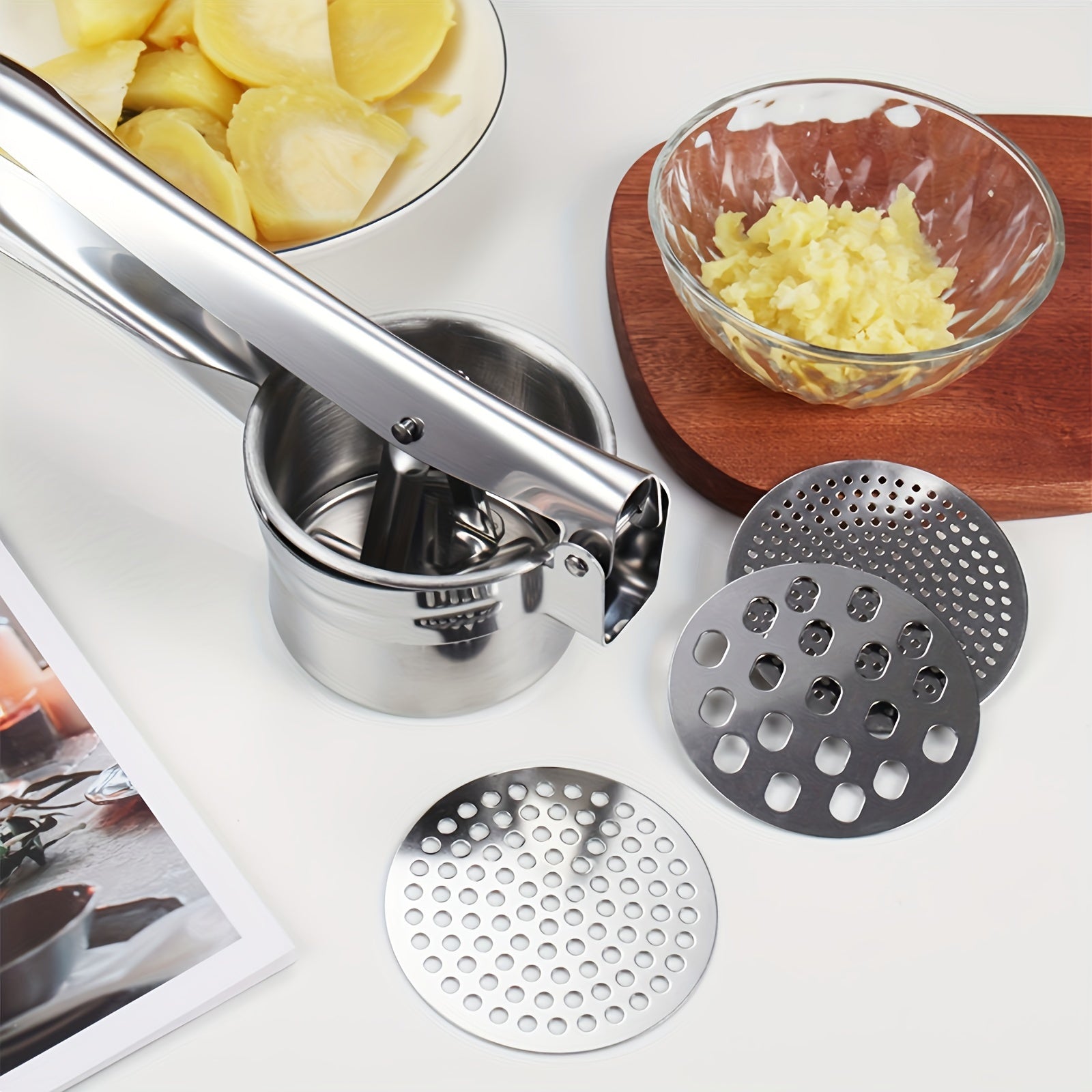 Naychali po'latdan yasalgan 3-in-1 kartoshka pyure pressi va limon siqgichi, sirpanmaydigan tutqich bilan - kartoshka ezish, limon siqish va sabzavotlarni maydalash uchun ko'p funksiyali oshxona asbobi