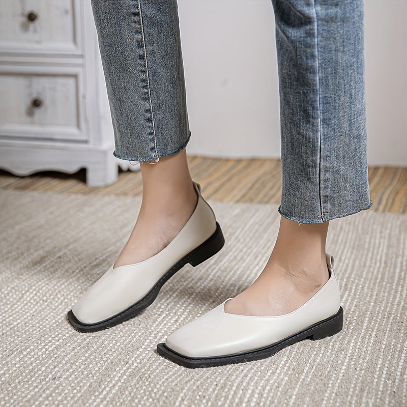 Women's Slip-On Flat Shoes Square Toe Solid Color Casual Summer