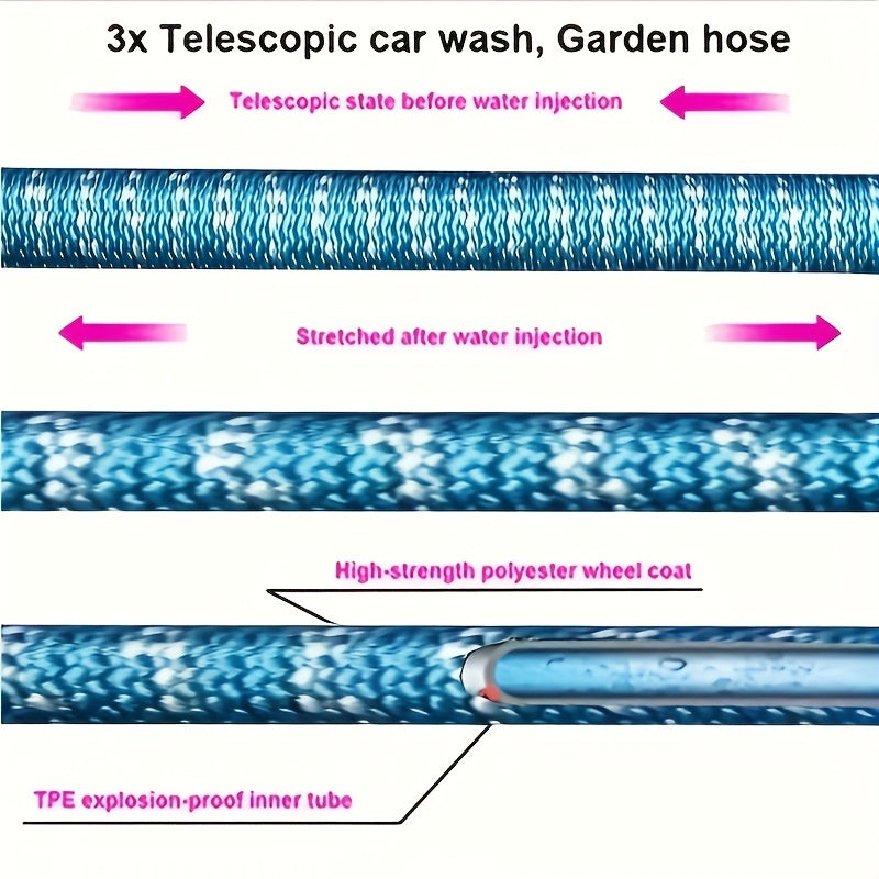 Складной водяной шланг с распылителем для мойки автомобилей и садов.