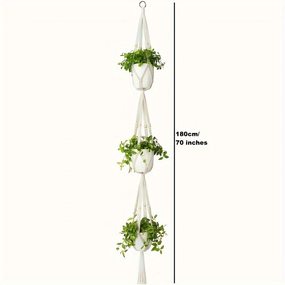 Macrame Double Plant Hanger Indoor Outdoor Cotton Bead 2 or 3 Tier 124.46cm 177.8cm
