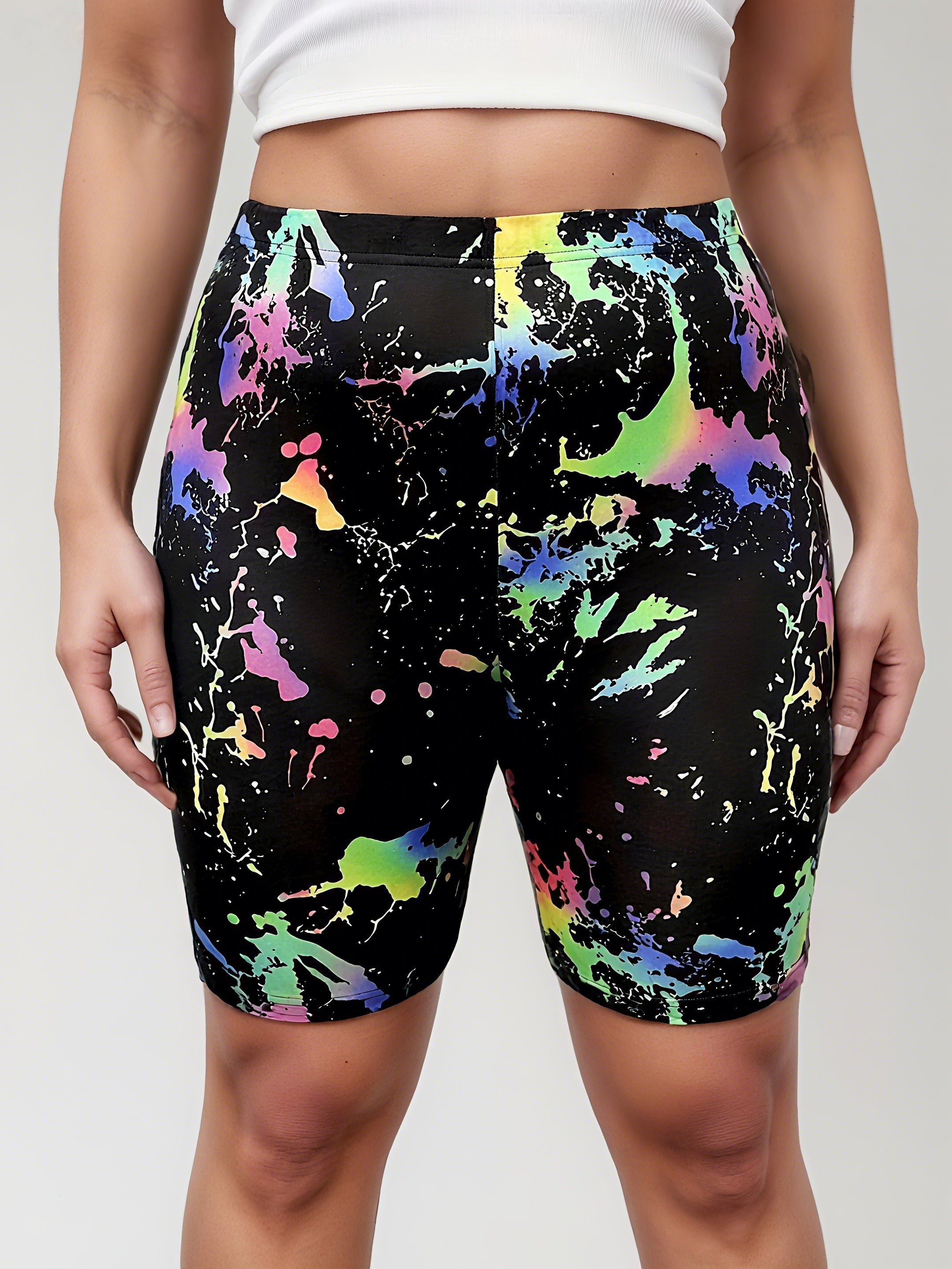 Женские шорты-утяжки с высокой талией и эффектом tie-dye, размер plus, полиэстер, эластичные, летние