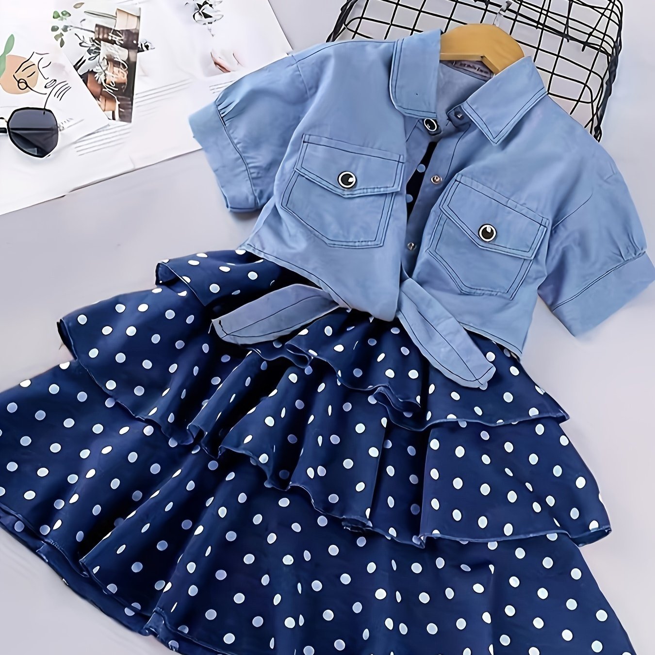 Girls Summer Denim Jacket and Princess Dress Set for Outdoor Wear