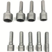9pcs Wind Batch Sockets Heat Treated 6.35mm Hex Side-by-Side 5-13mm