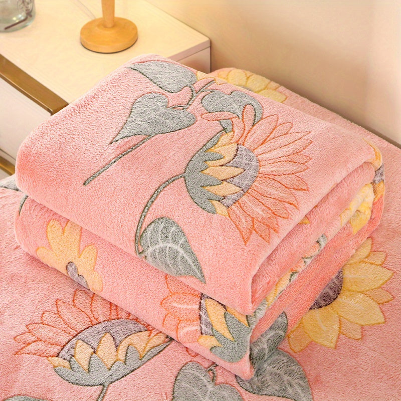 Floral Pumpkin Pattern Velvet Blanket for Sofa Bed Living Room All Seasons