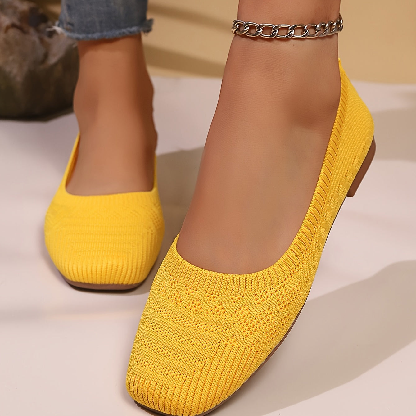 Women's Knitted Slip-On Shoes Breathable Summer Flat Casual Shoes