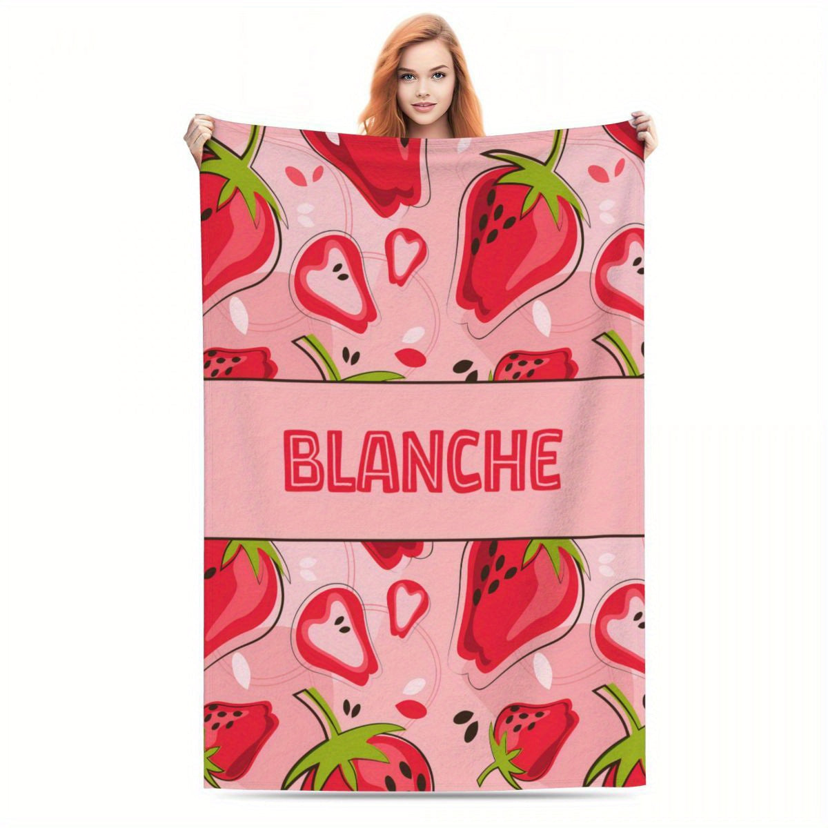 Personalized Strawberry Blanket for Girls and Women Soft Lightweight Throw for Travel and Gifts