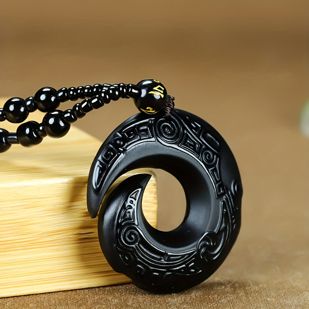 Obsidian Pendant Necklace Natural Stone Good Luck Jewelry Unisex Gift