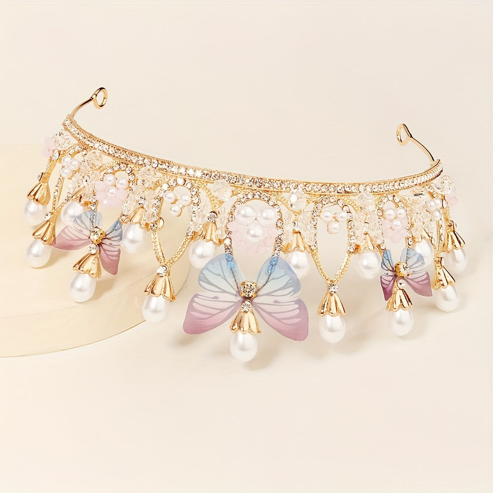 Butterfly Rhinestone Tiara Fairy Crown for Wedding Prom Birthday Daily Wear