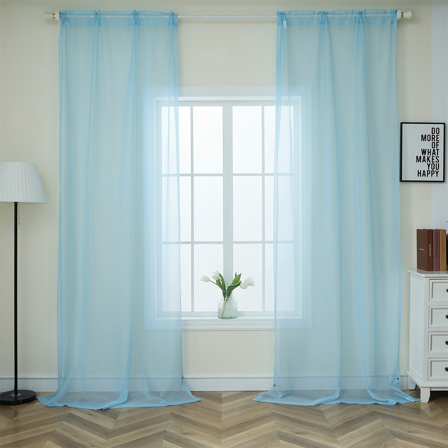 Terylene Gauze Curtains 2-Piece Set Semi-Transparent Light-Filtering Home Decor
