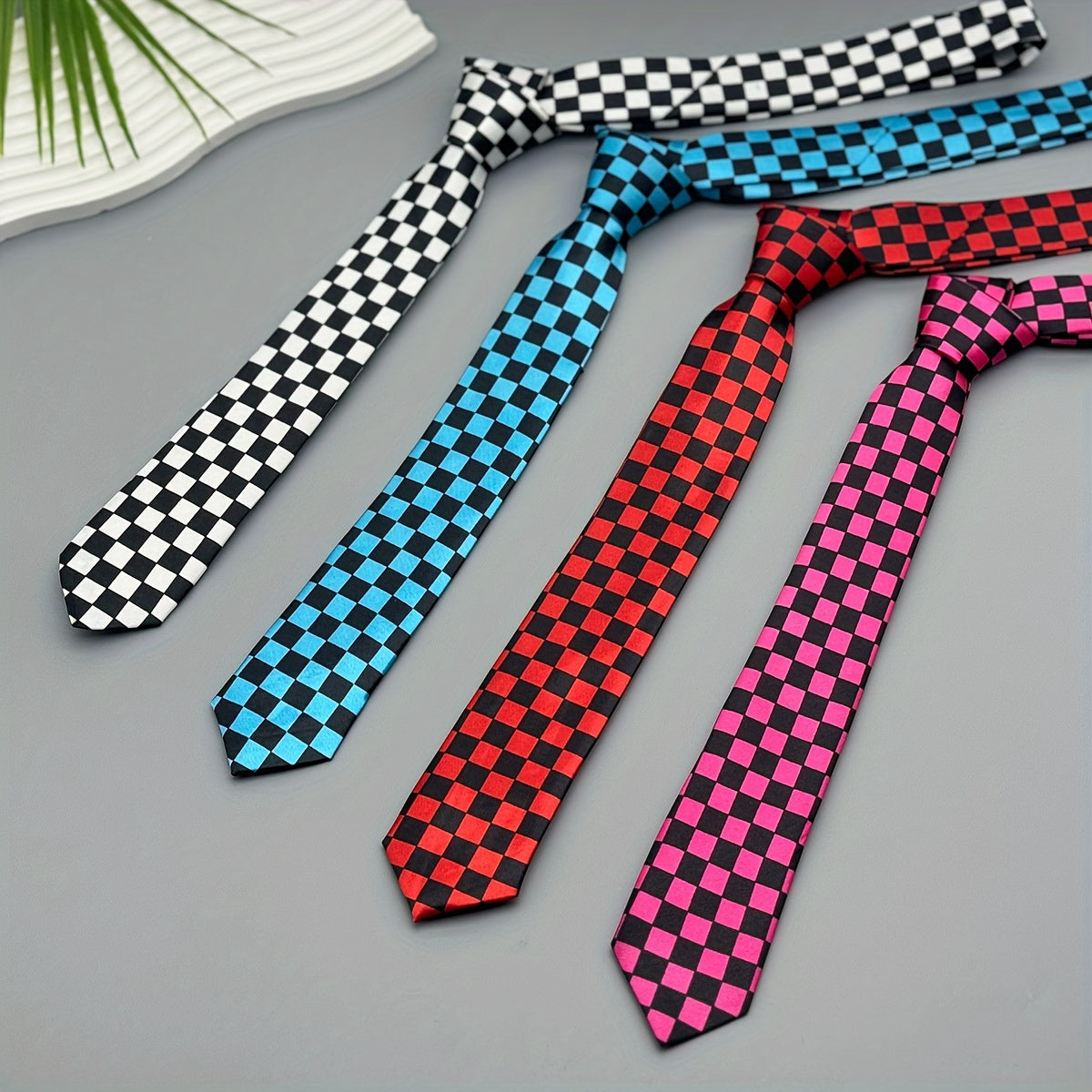 Men's Checkered Polyester Necktie Woven Style for Parties and Festivals 1 Piece