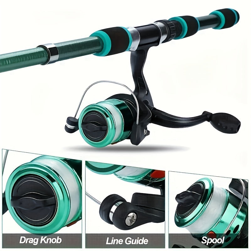 Telescopic Fishing Rod and Spinning Reel Set with Baits Hooks and Storage Bag