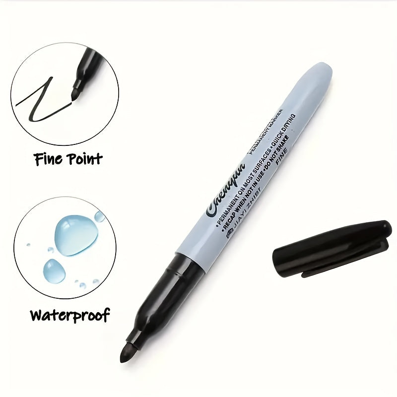 5Pcs Waterproof Fine Tip Markers Black Permanent Dry Erase Office School