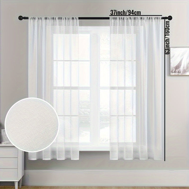 Juego de 2 cortinas de cocina semi-translúcidas con textura de lino blancas para cafetería, sala de estar y dormitorio