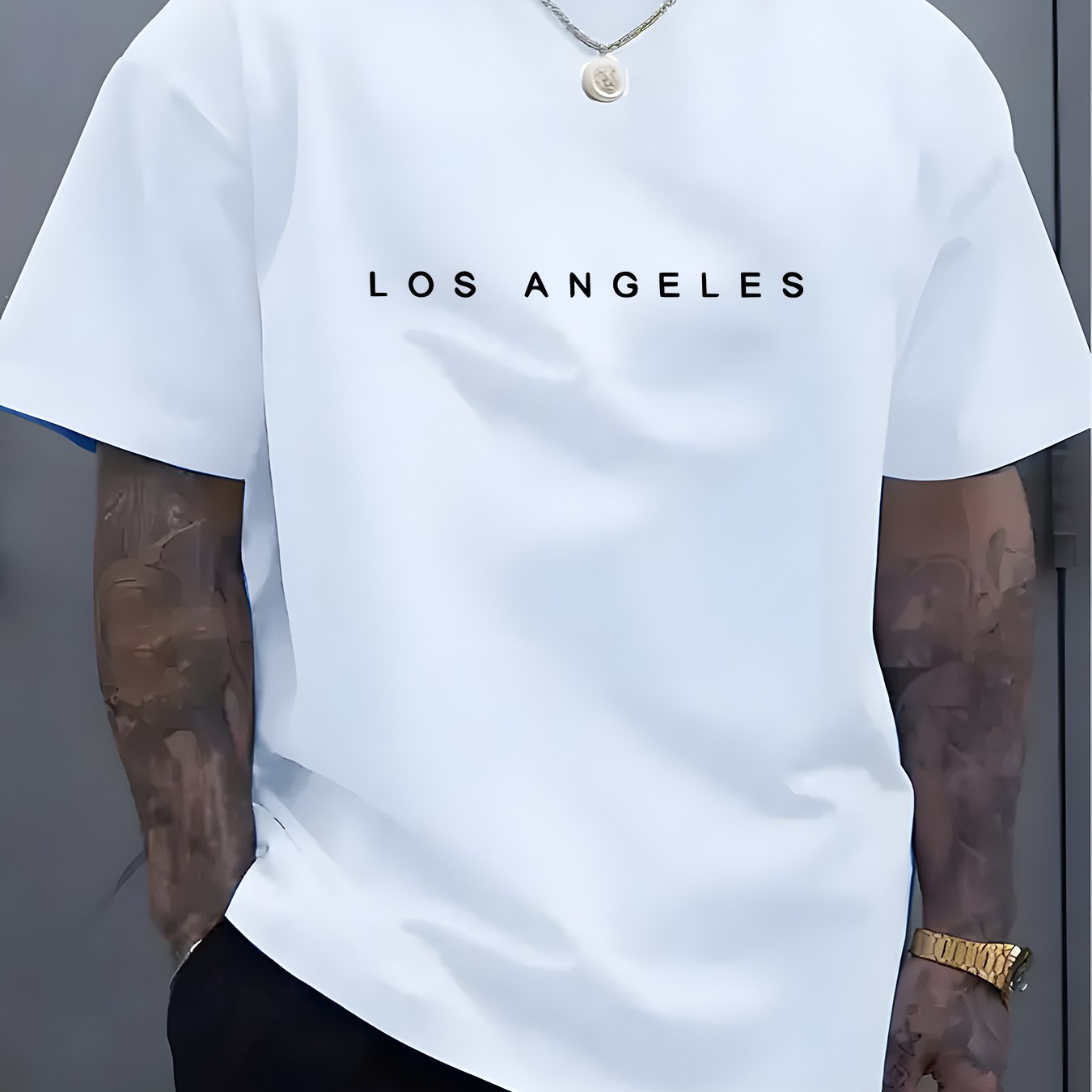 Camiseta de manga corta para hombre de poliéster con cuello redondo y patrón de alfabetos para verano casual