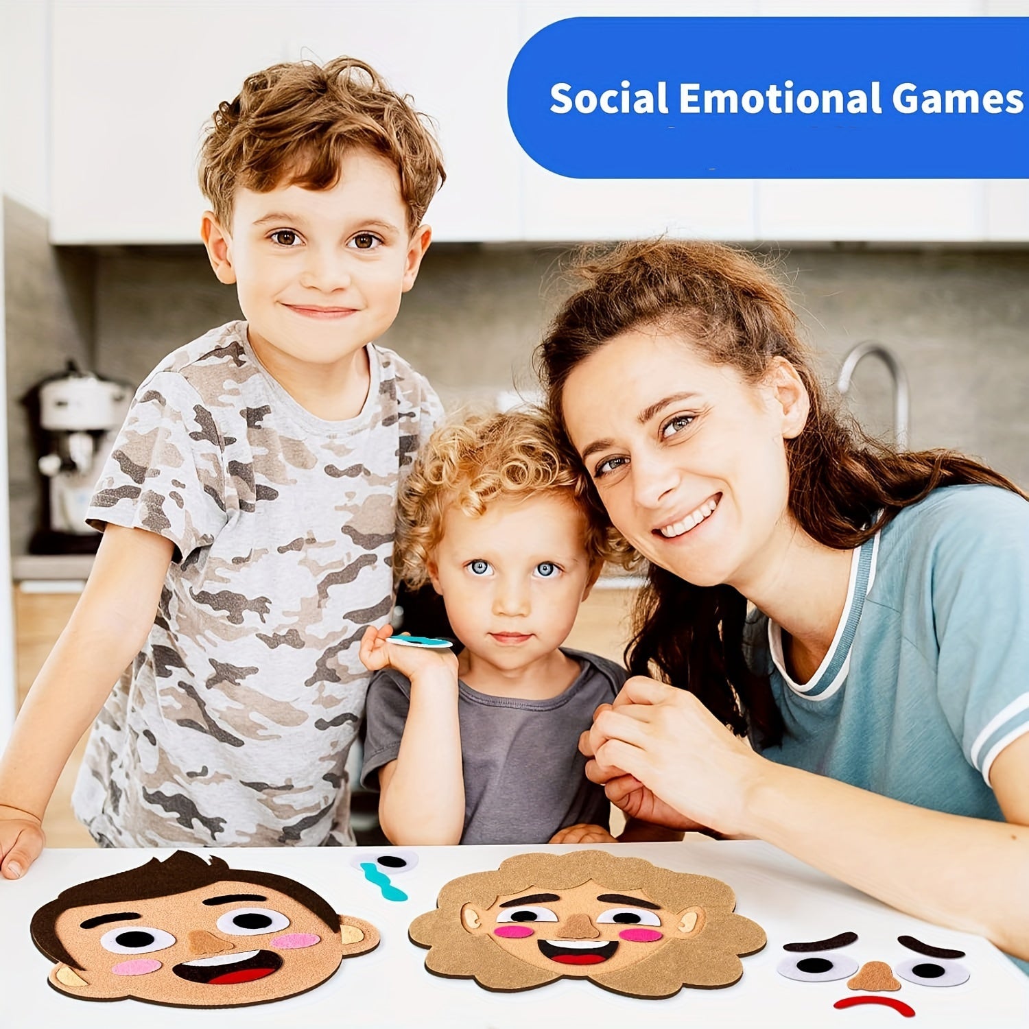 116-Piece Social Emotional Learning Games Set with Family Face Mood Board and Sensory Toys