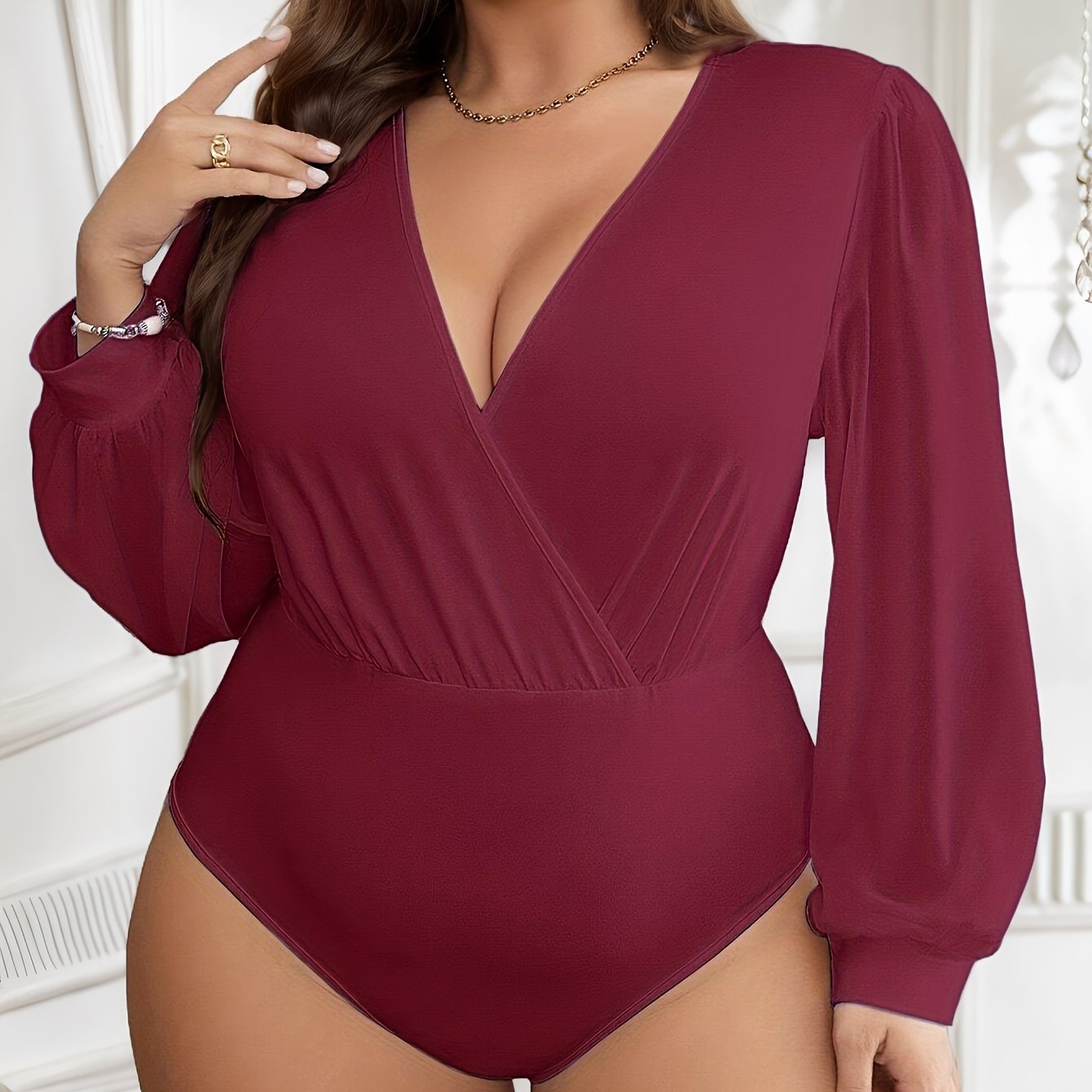 Women's V-Neck Long Sleeve Jumpsuit Solid Color Casual Formal Wear