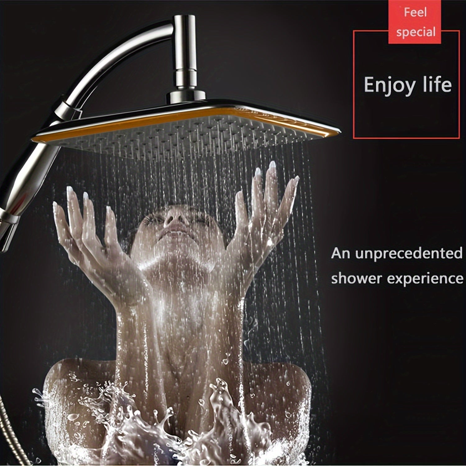 22.86 cm Chrome ABS Rainfall Shower Head Water-Saving Handheld Extension Arm Bathroom