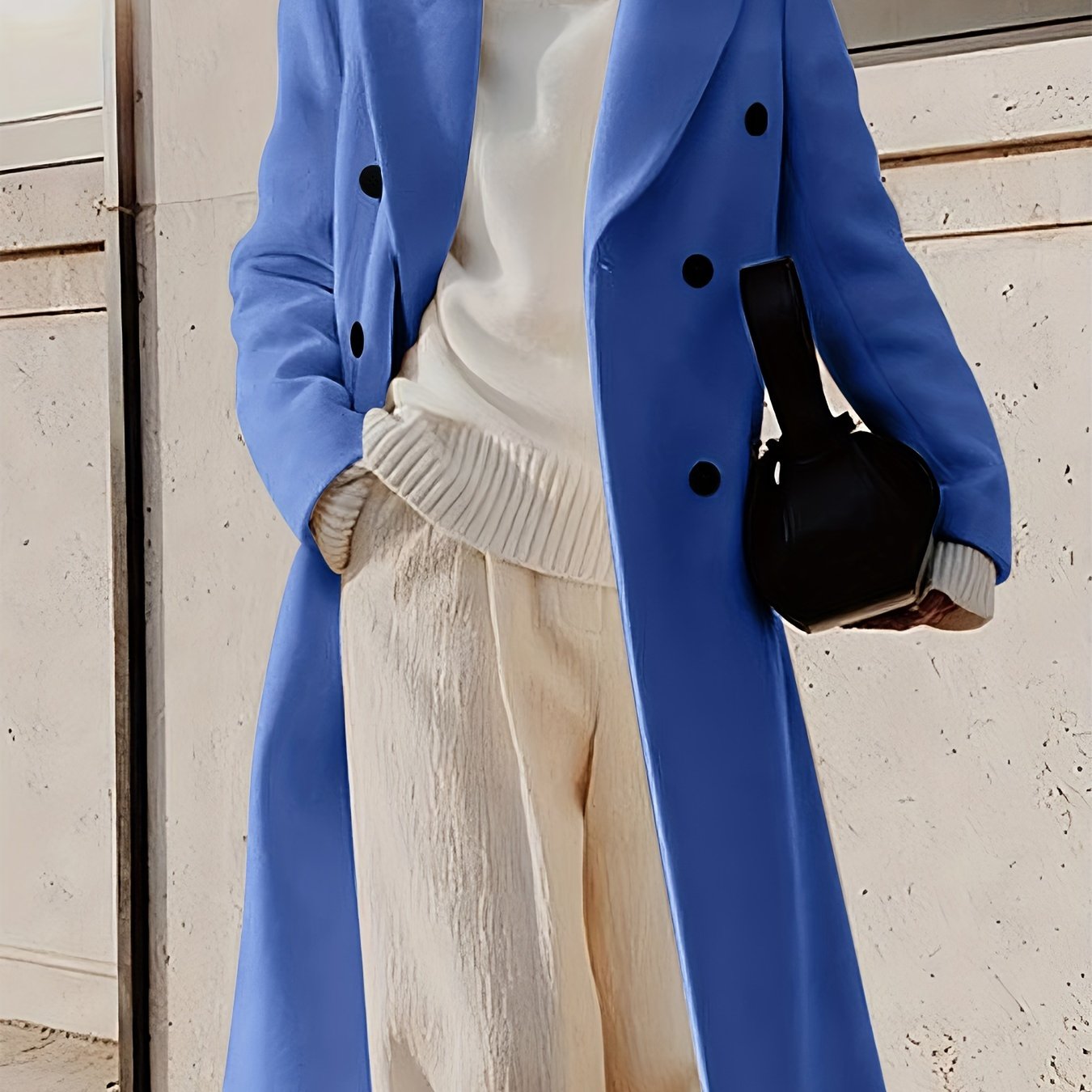 Women's Double Breasted Woven Polyester Overcoat for Fall Winter Solid Color Elegant