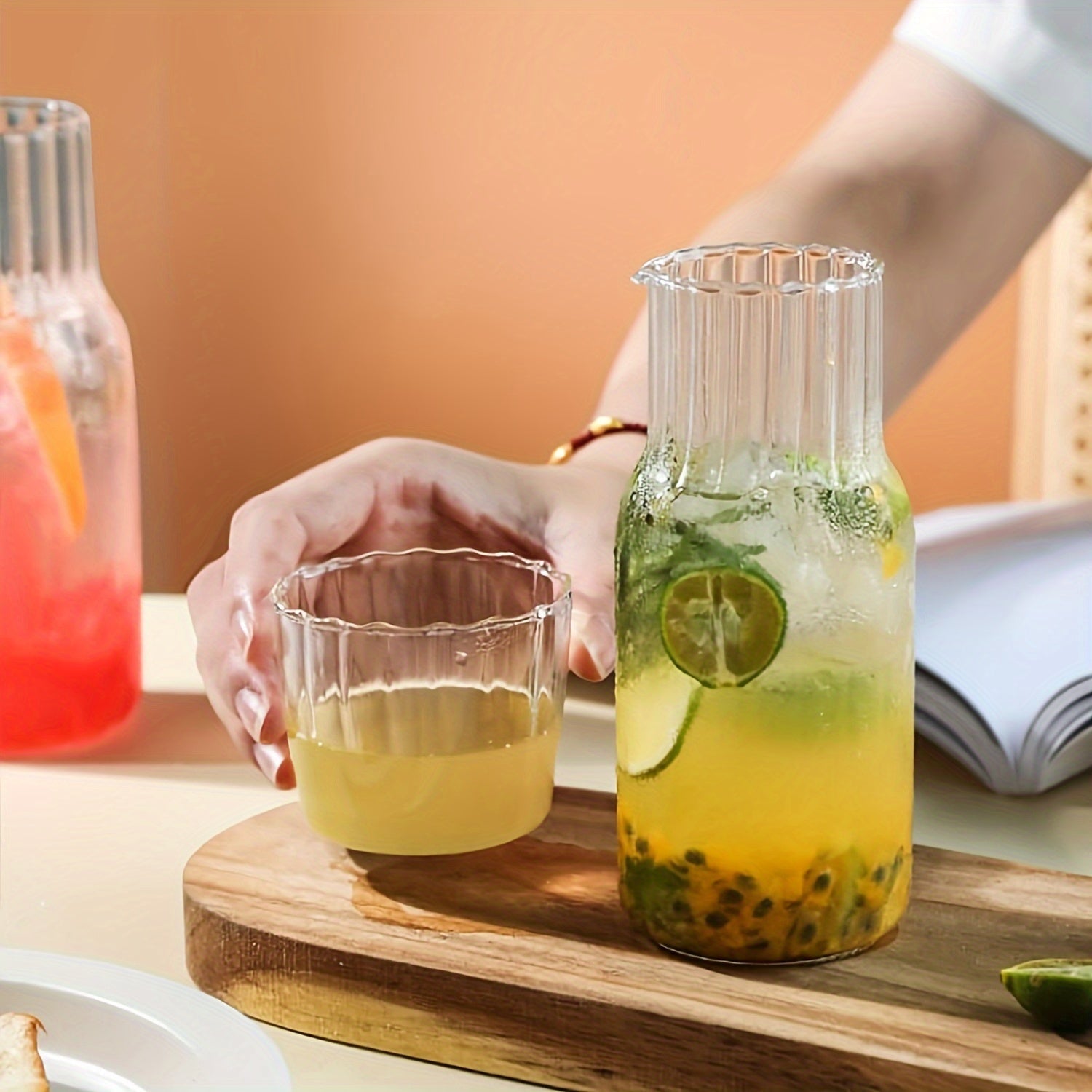 Glass Drinkware Set Includes Water Bottle Pitcher and Straws for Lemonade Tea Milk