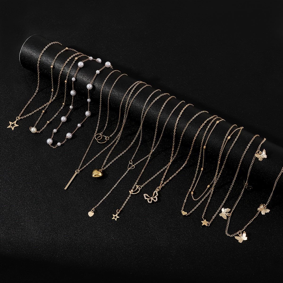 Conjunto de collar de 11 piezas con corazón y perlas falsas para mujeres, para combinar y regalar