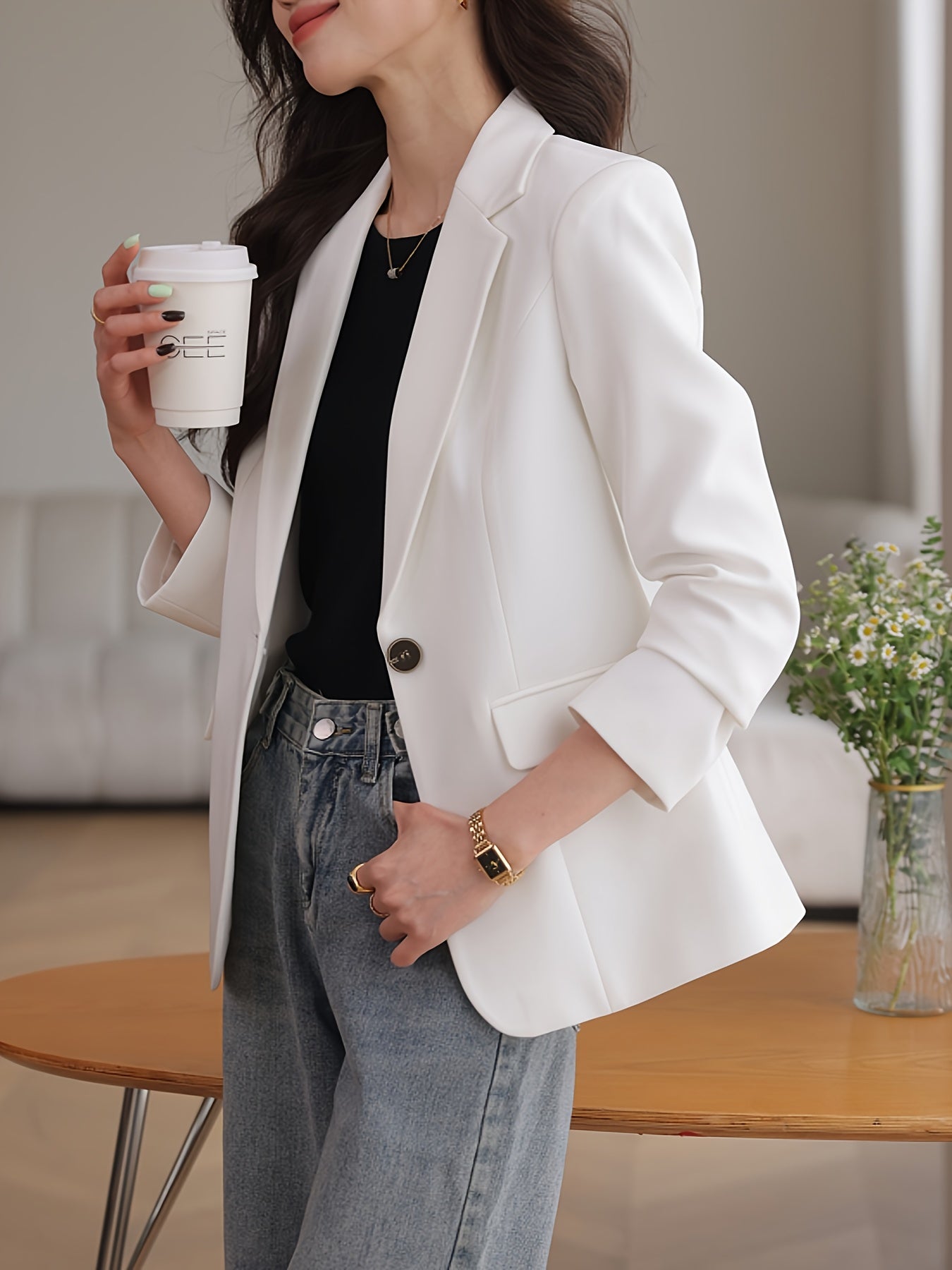 Korean-Style Small Suit for Women Autumn Winter Formal Long Sleeve Polyester Spandex