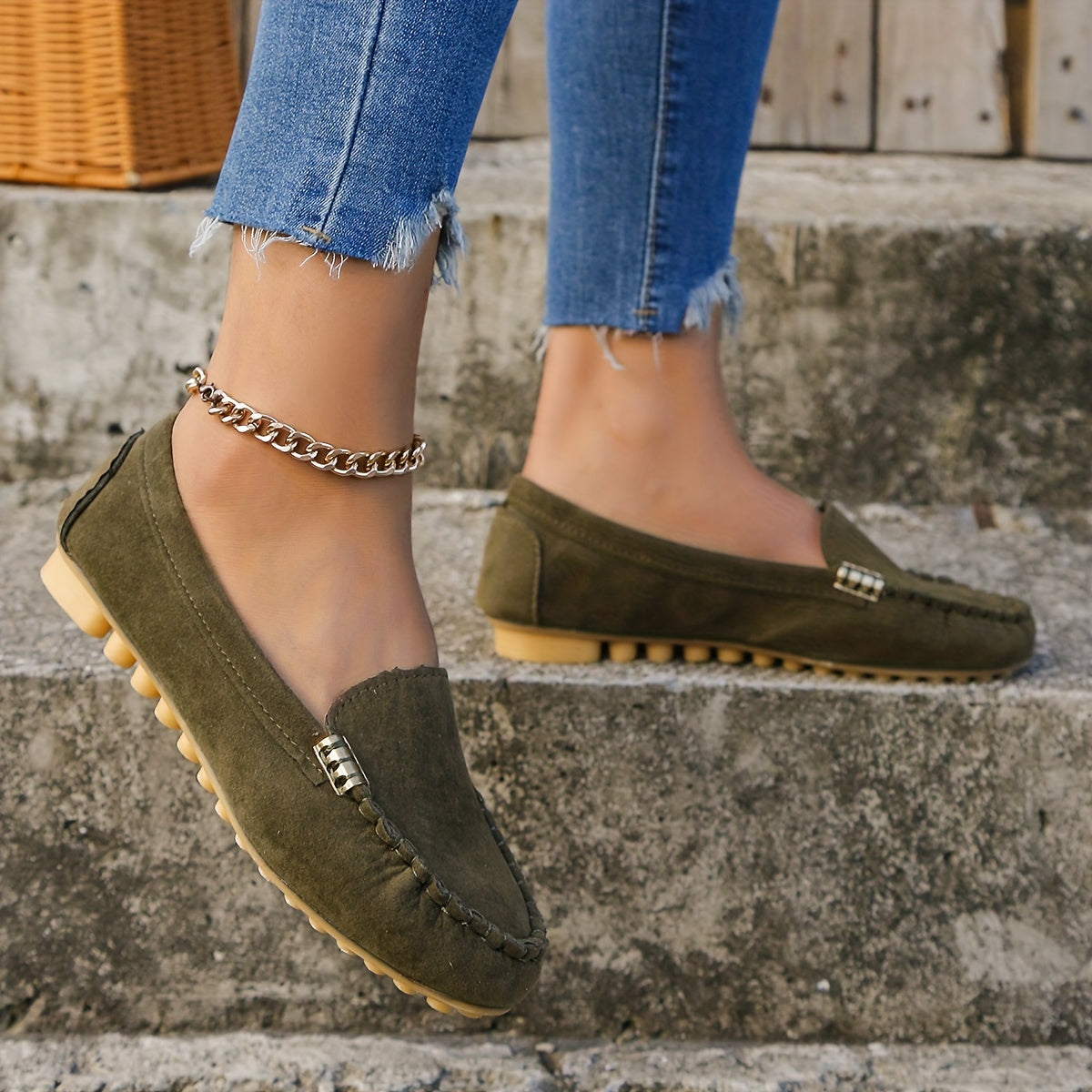 Women's Leather Round Toe Loafers Slip On Shoes Solid Comfort