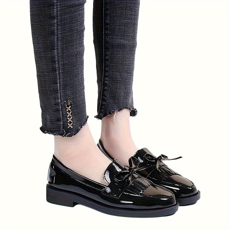 Women's Slip-On Shoes Preppy Style Solid Color Round Toe Bow Embellishment Man-Made Materials