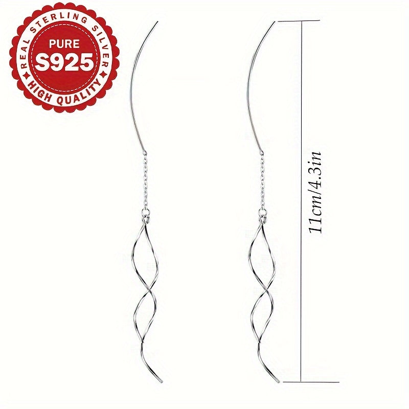 Sterling Silver Tassel Earrings Wave Design Lightweight Women’s Jewelry for Summer and Occasions