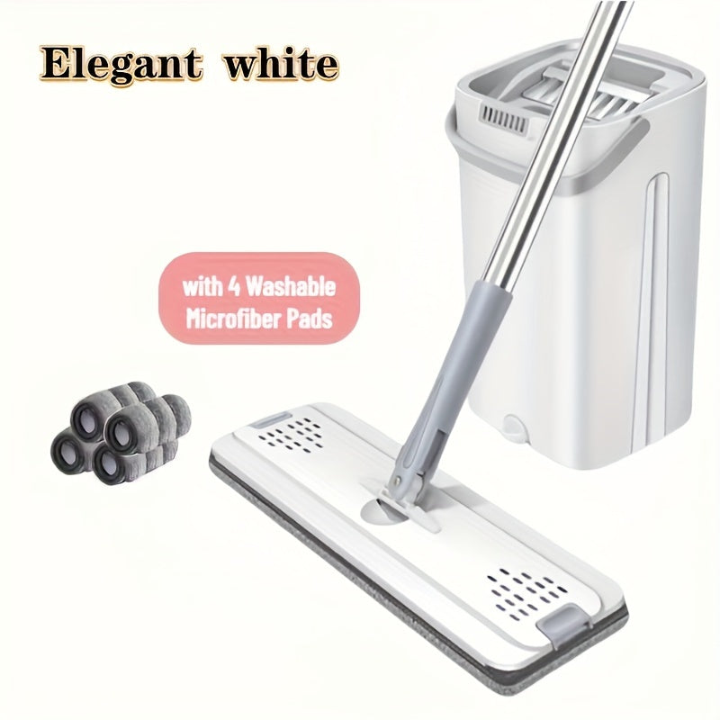 Conjunto de cubo de fregona grande con 4 paños de fregona engrosados para fregado en seco y húmedo
