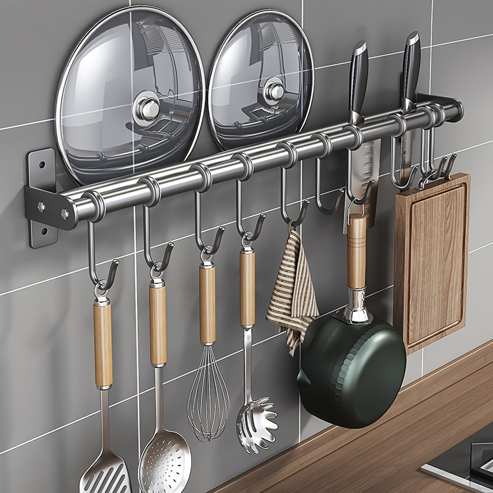 Wall-Mounted Steel Storage Rack with Hooks for Kitchen and Entryway Organizer