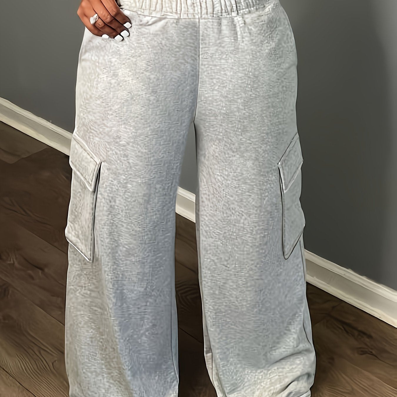 Women's Plus Size Cargo Pants with Side Pockets Stretchy Casual Sportswear