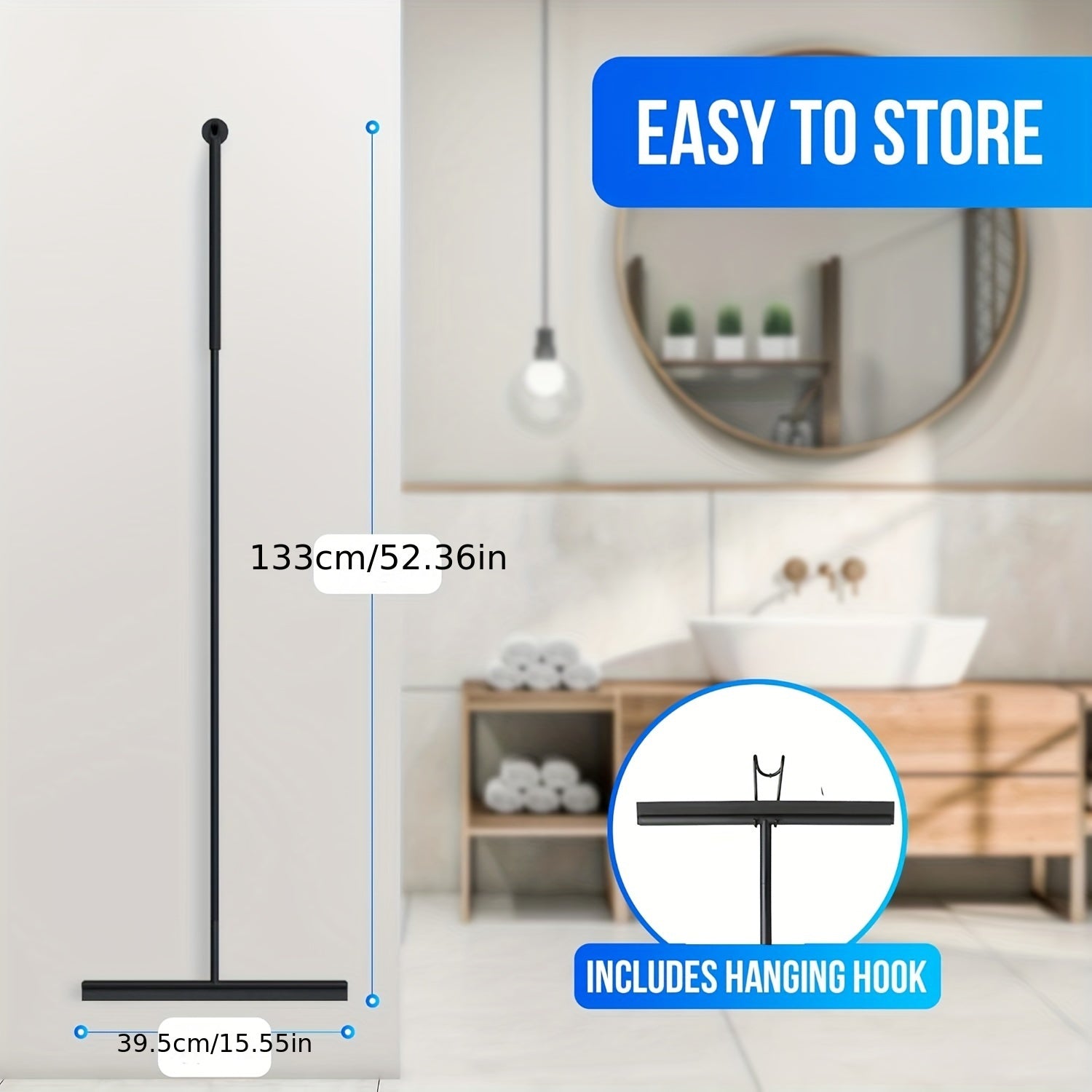 Stainless Steel Floor Squeegee with Extendable Handle, Multi-Purpose Cleaning Tool