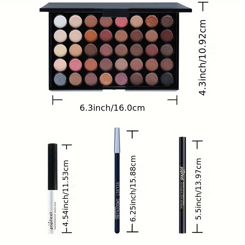 40-Color Eyeshadow Palette Set in Black Tones with Brushes and Mascara Portable Eye Makeup Kit