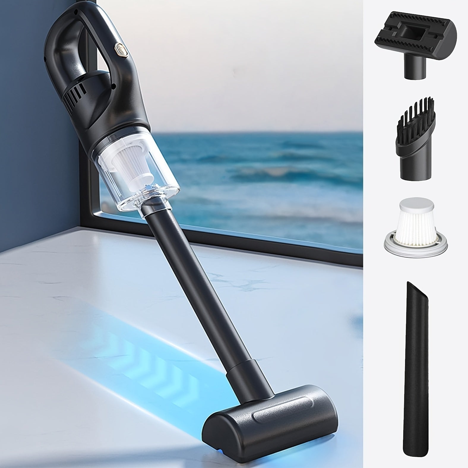 Aspiradora de mano inalámbrica 15kPa de succión, recargable por USB, de bajo ruido, negro