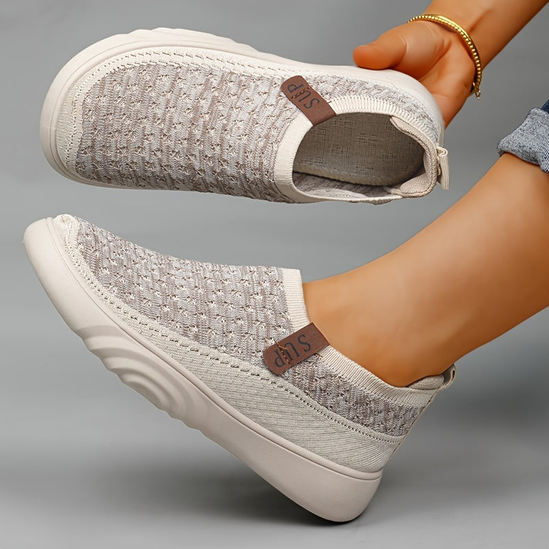 Zapatillas slip-on transpirables de punto para mujer con suela antideslizante