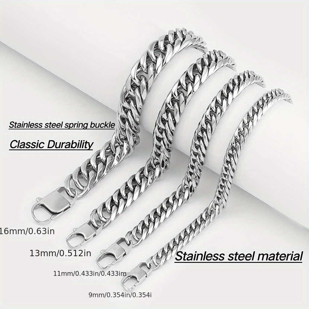 Men's Stainless Steel Cuban Chain Necklace Thick and Thin Rap Style Jewelry