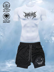 Men's Athletic Set with High-Stretch Quick-Dry T-Shirt and Double-Layer Shorts for Gym Running and Fitness