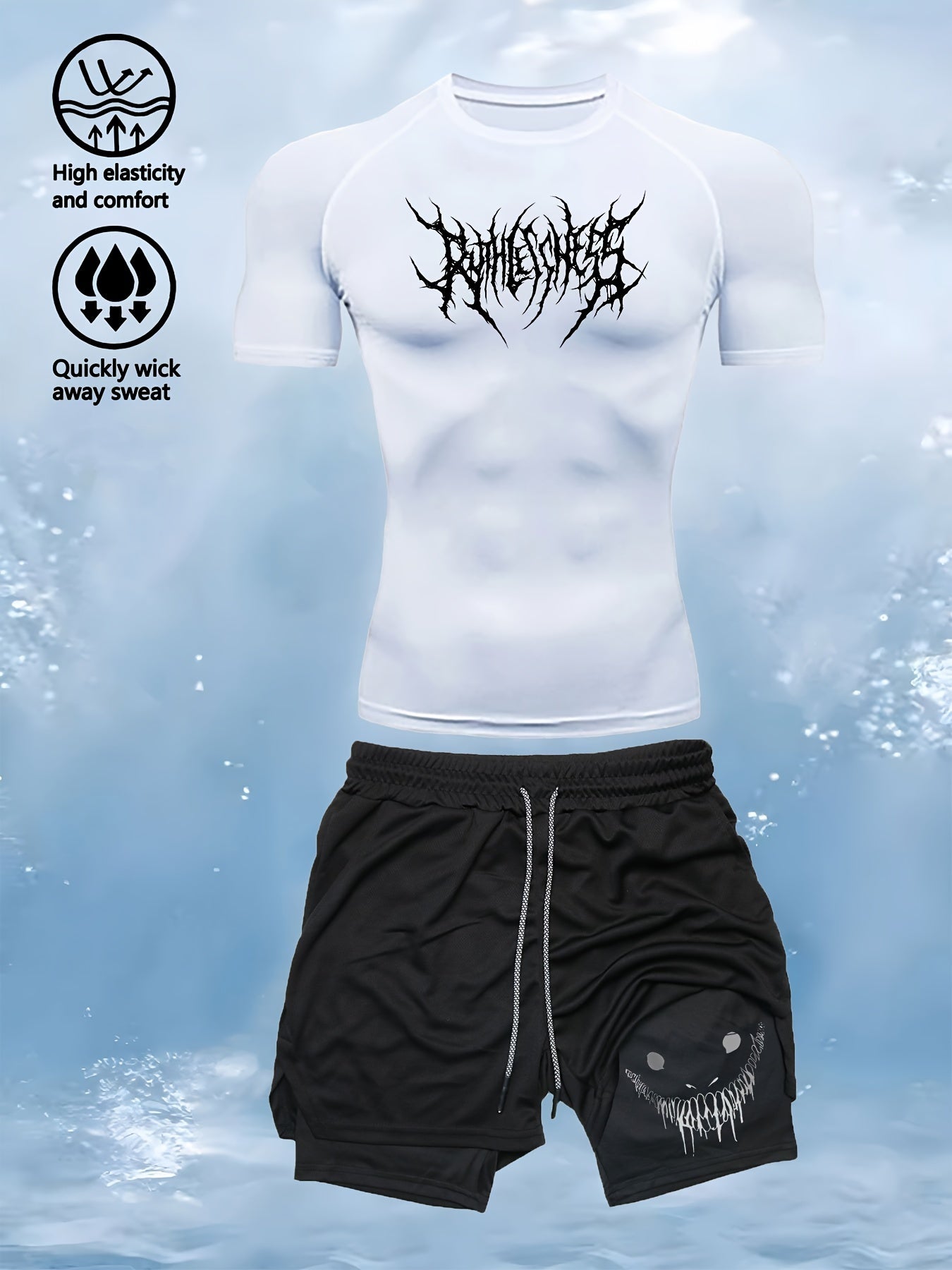 Men's Athletic Set with High-Stretch Quick-Dry T-Shirt and Double-Layer Shorts for Gym Running and Fitness